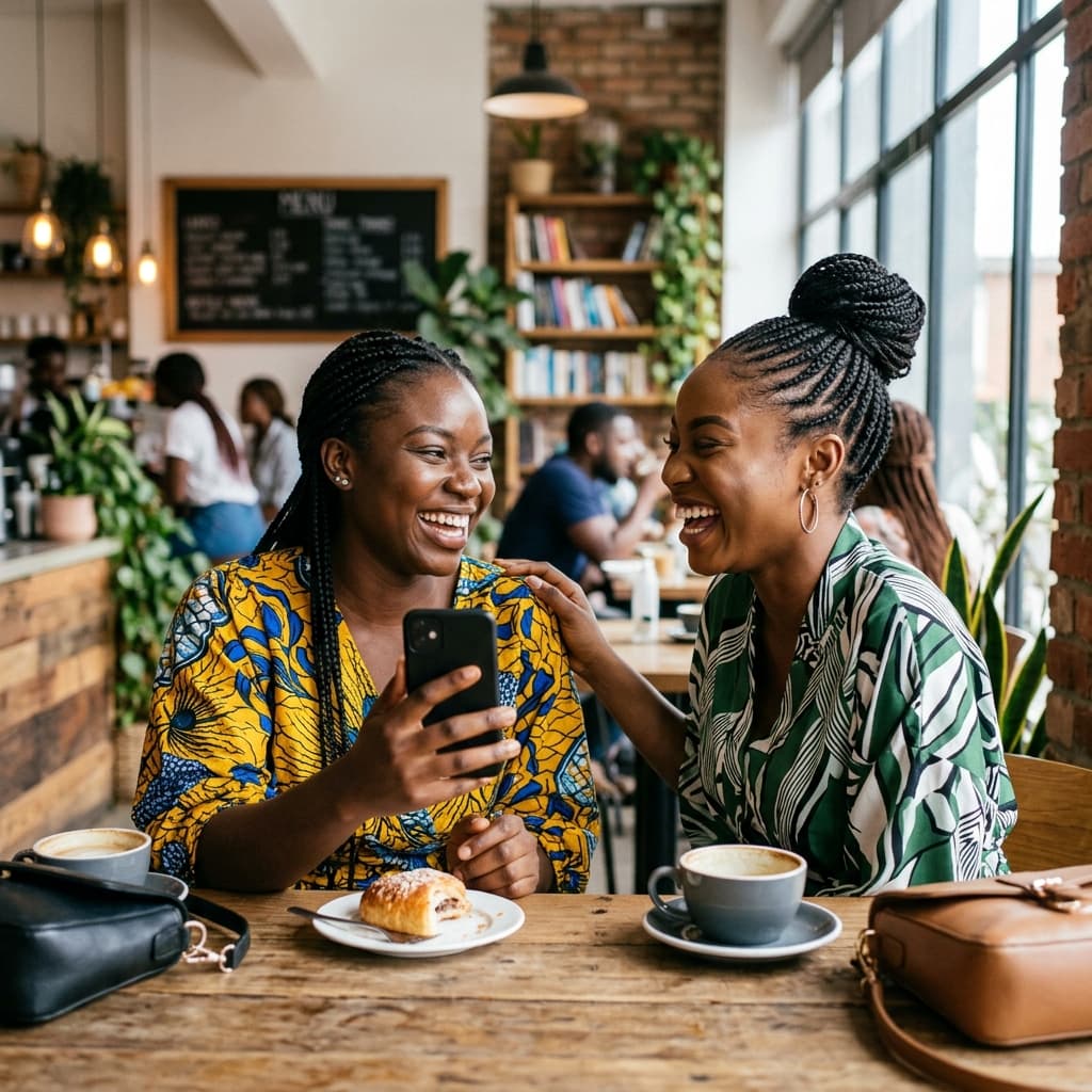 Two Nigerian friends laughing together